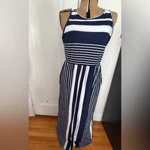 Chic Navy and White Striped Maxi Dress